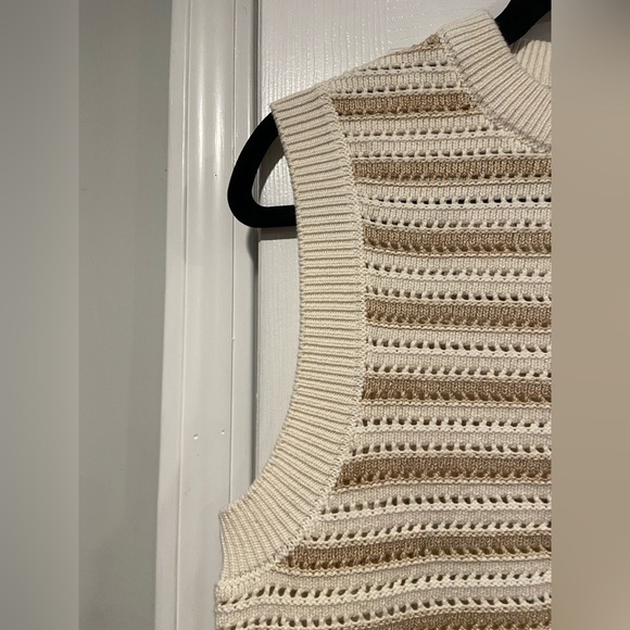 NWT French Connection Size S Ivory Gold Stripe Cotton Blend Sleeveless Knit Top - Picture 8 of 12
